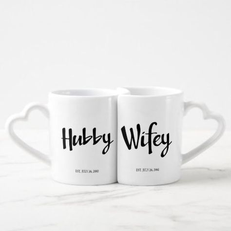 $24.25 | Cute Customizable Hubby and Wifey Lovers' Mug Set #newlyweds, bride, groom, couple, wedding, hubby, wifey, personlized, anniversary gift, valentines day gift Gift Valentines Day, Gifts Anniversary, Couple Wedding, Mug Set, Mugs Set, Bride Groom, Anniversary Gift, Valentine Day Gifts, Anniversary Gifts