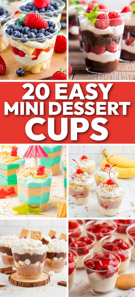 These individual desserts cups are perfect for a party! Mini desserts, mini dessert cups, dessert cups ideas parties, easy dessert cups, dessert cups wedding, chocolate dessert cups, dessert cups for kids, cheap desserts, easy desserts for a crowd, desserts on a budget, quick dessert recipes, simple desserts, desserts for a party, easy parfait dessert cups, individual desserts for a crowd, individual desserts for a party. Desserts To Make For A Party, Summer Desserts In A Cup, Mini Parfait Cups Dessert Shooters, Individual Truffles Cups, Fruit Cup Appetizers For Party, Desserts Made With Instant Pudding, Pretty Individual Desserts, Health Dessert Recipes Easy, Dainty Desserts Simple