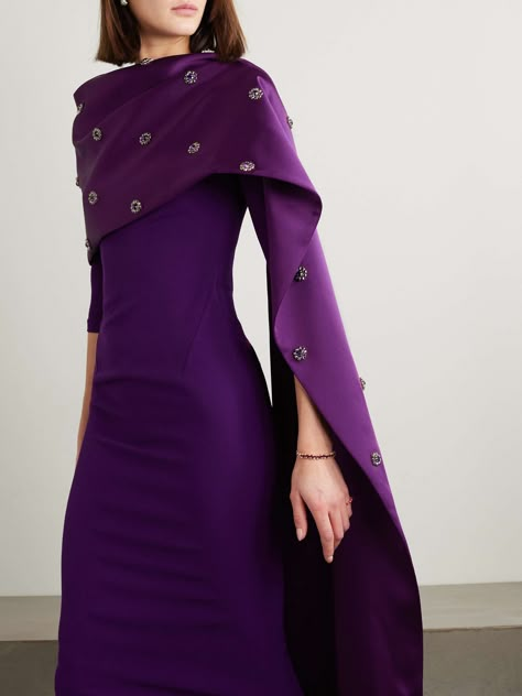 SAFIYAA Cosette embellished stretch-crepe and satin gown Royal Purple Dress, Modesty Dress, Classy Prom Dresses, Desi Fashion Casual, Modest Dresses Casual, Elegant Dresses Classy, Royal Outfits, Embellished Gown, Satin Gown