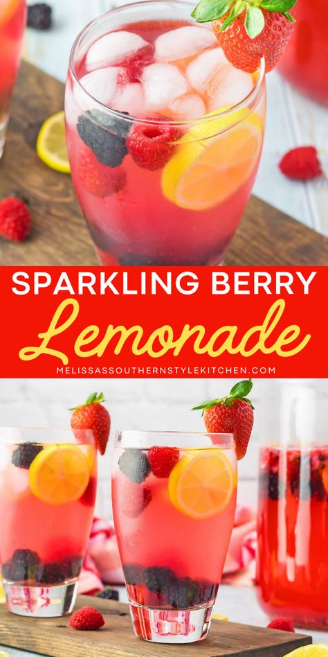 Quench your thirst with this sparkling lemonade! A summer drink recipe that will give you a sweet and tangy drink. This recipe is also the perfect nonalcoholic 4th of July beverage! Pin this easy berry lemonade recipe now! Berry Lemonade Recipe, Summer Drink Recipes Nonalcoholic, Summer Drinks Nonalcoholic, Fruit Punch Recipe, Summer Drink Recipe, Berry Lemonade, Sparkling Lemonade, Fresh Summer Salad, Berry Drinks