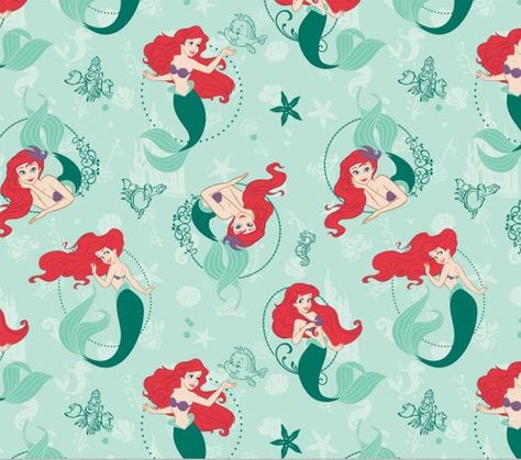 Disney Cotton Fabric - Ariel - Little Mermaid  by Camelot, 44"W, 100% cotton, fabric by the yard, di Disney Princess Fabric, Princesa Ariel Disney, Ariel Disney, Mermaid Wallpapers, Mermaid Fabric, New Disney Princesses, Disney Fabric, Little Mermaid Birthday, Disney Princess Ariel