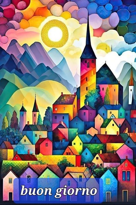 Urban Scenery, Whimsical Art Paintings, Naive Art, Whimsical Art, Art Quilts, Watercolor Print, Art Works, Colorful Art, House Colors