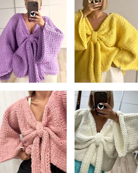 For the BOW: tell which one is your favorite? Secretly thinking of a Giveaway. Not sure for which item yet. Tell me your thoughts. 👀🫢🤭 #sweater #bow #trend #fashion #knitwear #chunky #knit #mumshandmade Sweater Bow, Bow Trend, Fashion Knitwear, Crochet Eyes, Crochet Sweaters, Bow Sweater, Womens Sweaters, Fashion Diy, Big Bow