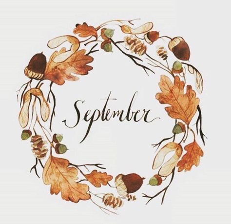 seasonalwonderment: September Watercolor Wreath, Hello September, Bullet Journal Inspiration, Art Journals, Months In A Year, Journal Inspiration, Bts Memes, Fall Halloween, Hand Lettering