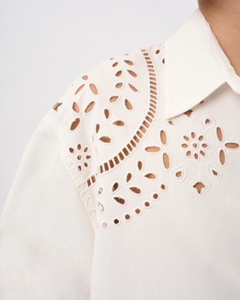 SHORT & SWEET. Embroidery Online, 2024 Ideas, Embroidery Shirt, Ivory Fabric, Embroidery Motifs, Classy Cars, Shirt Embroidery, Embroidery Blouse, Peasant Blouse