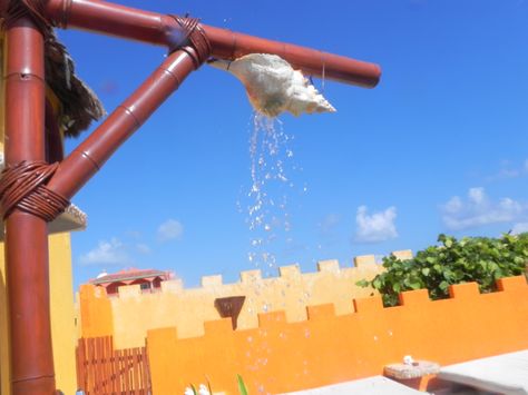 Conch shell shower head! I'm kinda obsessed now. Conch Shell Shower Head, Outdoor Changing Room, Beach House Design, Changing Room, Conch Shell, Beach View, Outdoor Shower, Outdoor Oasis, Unique Things