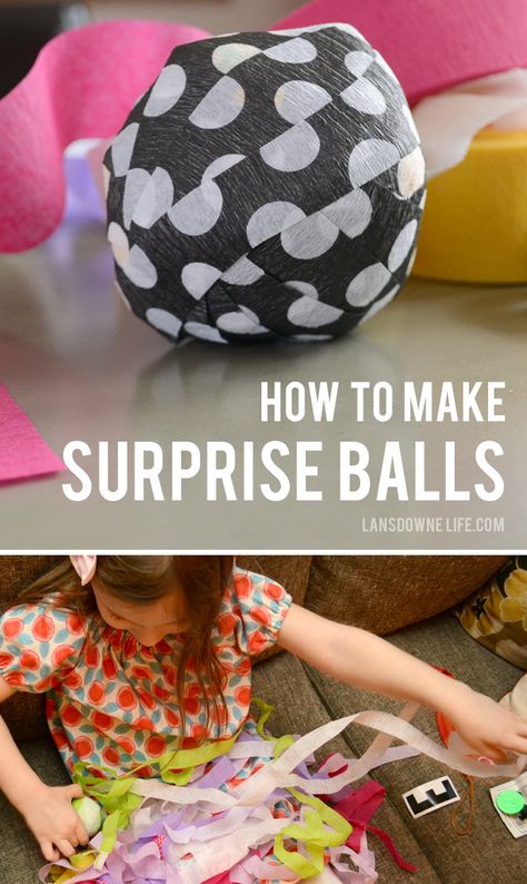 How To Make A Surprise Ball, Gift Ball Ideas, Surprise Balls Diy, Diy Surprise Ball, Surprise Balls Diy Crepe Paper, Diy Party Favors For Kids, Ball Party Favors, Gift Ball, Prize Ideas