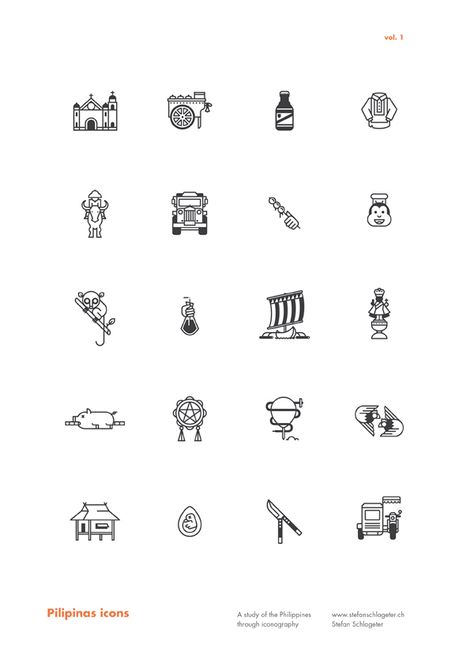 Pilipinas icons by Stefan Schlageter, via Behance Cute Filipino Tattoo, Small Philippines Tattoo, Philippines Logo Design, Philippine Flag Tattoo, Filipino Symbols, Barong Embroidery, Philippine Tattoo, Filipino Stickers, Filipino Aesthetic