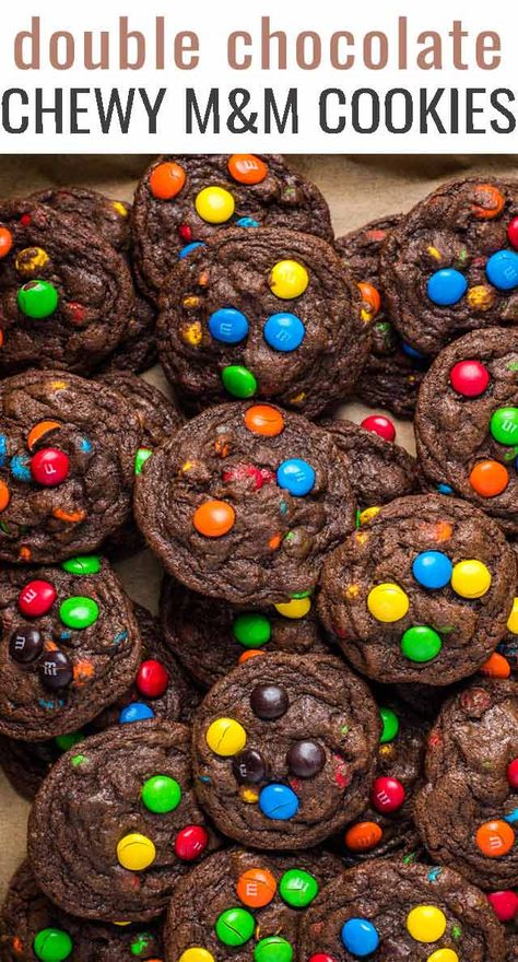 Soft Batch Chocolate M&m Cookies, Chocolate M&m Cookies Recipes, Brownie M&m Cookies, Double Chocolate M&m Cookies, Chocolate Mnm Cookies, Chocolate Mm Cookies, Chocolate Monster Cookies, Cookies Kids Love, Kids Favorite Cookies