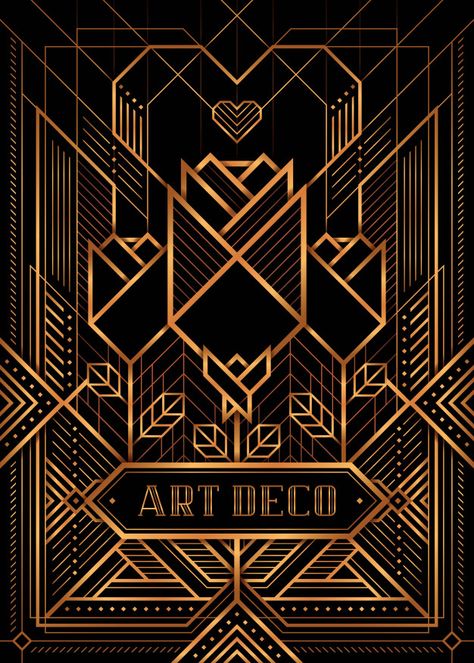 The great gatsby deco style vector, golden roses and heart Vector | Premium Download Art Deco Pattern Geometric Design, Gatsby Invite, Art Deco Desen, Repetition Art, Gatsby Book, Arte Art Deco, Great Gatsby Art, Golden Roses, Gatsby Art