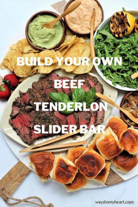 Slider Platter, Beef Tenderloin Sliders, Beef With Mashed Potatoes, Beef Tenderlion, Slow Roasted Beef Tenderloin, Tenderloin Sliders, Dijon Aioli, Aioli Recipes, Slow Roasted Beef