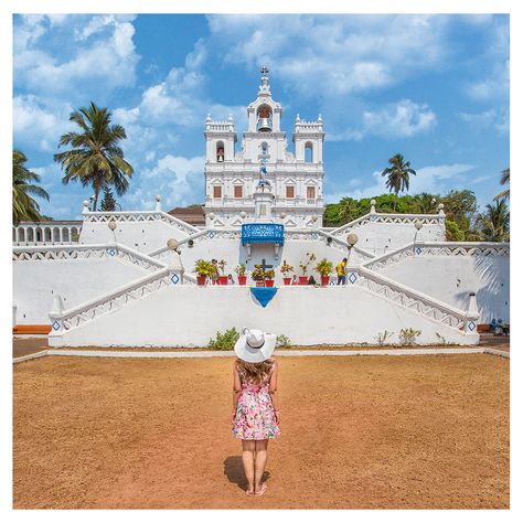 In the heart of Panjim stands this beautiful Church, which is a must visit place for you! Just like that you stand, adoring the lovely white-washed walls, trying to capture in every little detail of the Baroque architecture in your eyes! Such is the charm of Our Lady of the Immaculate Conception Church, in Panjim, Goa! This evergreen beauty has found its way in time right from 1541, standing by a hill top, overlooking the picturesque city of Panjim, and even today its minimal design with palm tr Goa Photoshoot, Baby Boy Valentine Pictures, Goa Church, Goa Pics, Church Photo Ideas, Our Lady Of Immaculate Conception, Panjim Goa, Valentine Pictures, Immaculate Conception Church