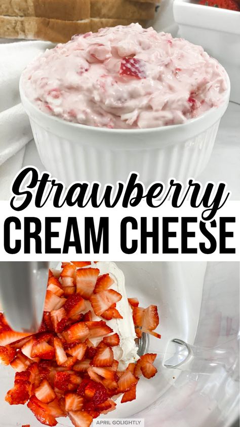 Homemade Strawberry Cream Cheese, Dip For Pretzels, Cream Cheese Spread Recipes, Cheese Spread Recipes, Flavored Cream Cheeses, Cream Cheese Recipe, Sliced Fruit, Fresh Strawberry Recipes, Cheese Bagels