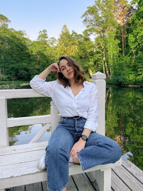 IG: @cristianavlaiconi Uniqlo White linen shirt, Levi’s denim Jeans #travel #lithuania #palanga Linen Shirt Summer Outfit, Bright Summer Outfits, Shirt Summer Outfit, Ribcage Jeans, White Linen Shirt, Linen Clothes, Sewing Inspiration, In Nature, White Linen