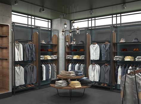 Mens Store Interior Retail Design, Mens Clothing Showroom Interior, Mens Wear Boutique Interior, Mens Store Design Interiors, Mens Clothing Store Interior Design, Mens Boutique Interior Design, Mens Wear Shop Interior Design, Resale Shop Ideas, Clothing Store Interior Design