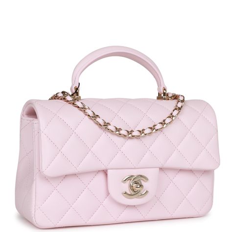 Chanel Mini Rectangular Flap Bag with Top Handle Light Pink Lambskin L – Kilta Bags Chanel Bag Collection, Light Pink Purse, Chanel Mini Rectangular, Princess Wardrobe, Chanel Box, Chanel Mini, Pink Chanel, Pink Purse, Bag Collection