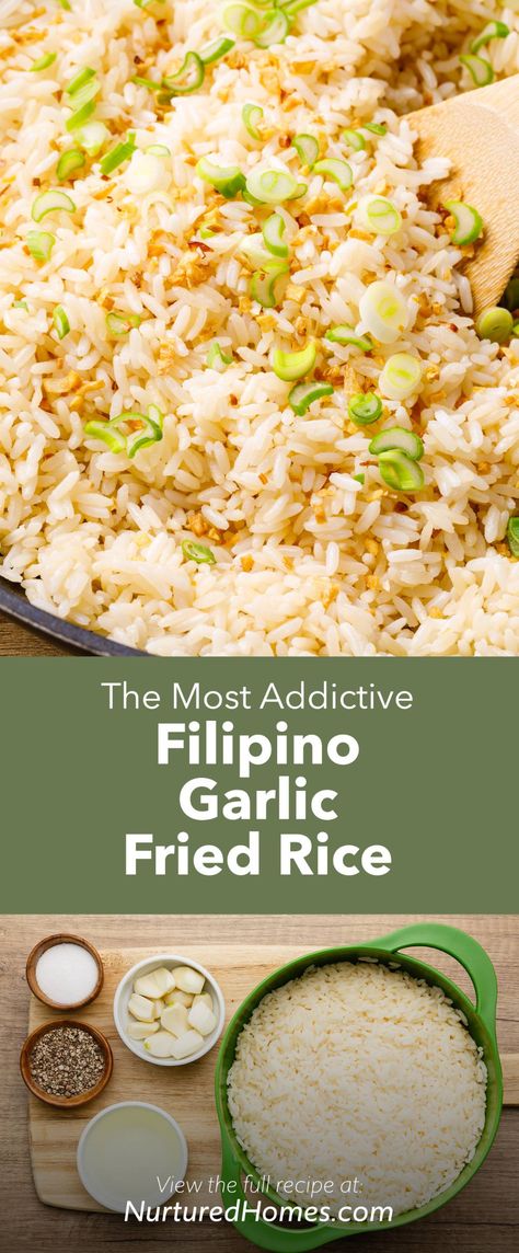 Fried Rice Casserole Recipes, Fried Rice Dishes Recipes, Garlic Rice Recipes Filipino, Easy Filipino Food Recipes, Easy Garlic Fried Rice, Leftover Chicken Fried Rice, Filipino Rice Recipes, Filipino Garlic Rice, Filipino Tofu Recipes