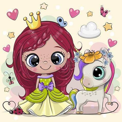 Princess And Unicorn, Cartoon Fairy, Princess Clipart, Unicorn Fairy, Princess Png, Fairy Tale Princess, Kids Cartoon Characters, Cute Kawaii Animals, Princess Drawings