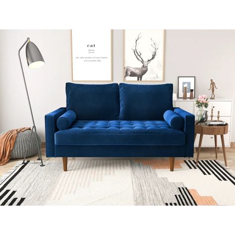 Blue Velvet Loveseat, Mid Century Modern Couch, Tufted Seat Cushion, Velvet Loveseat, Tufted Cushion, Round Pillow, Upholstered Fabric, Best Sofa, Loveseat Sofa