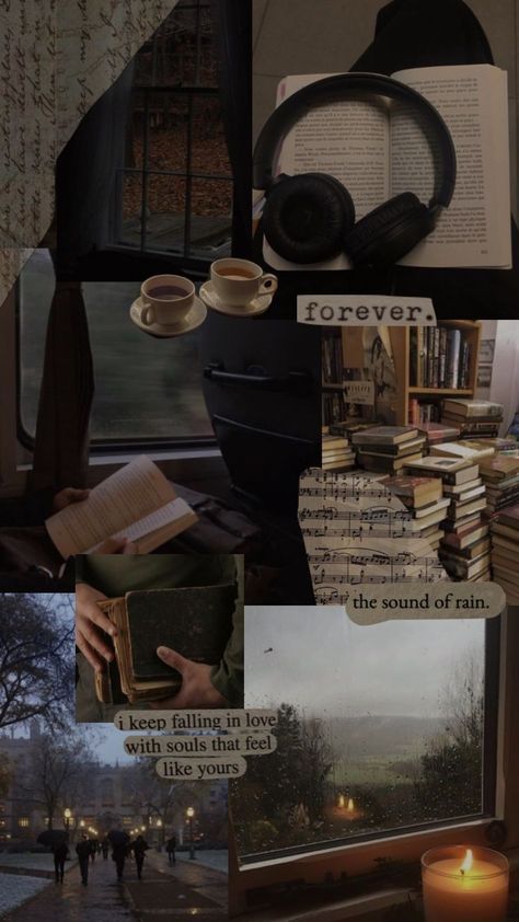 Rain Moodboard Aesthetic, Aesthetic Book Photos Vintage, Aesthetic Collage With Quotes, Sarahcore Aesthetic Wallpaper, Affluence Aesthetic, Rain Aesthetic Collage, Phone Wallpaper Collage Aesthetic, Giannacore Aesthetic, Books Collage Aesthetic