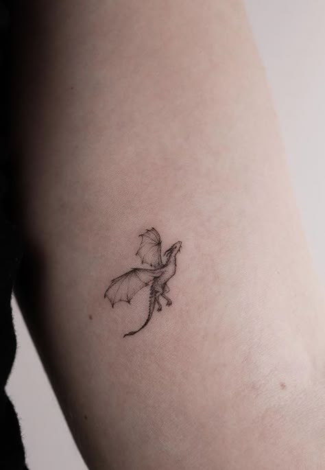 Book Aesthetic Tattoo, Dainty Harry Potter Tattoos, Harry Potter Dragon Tattoo, Delicate Dragon Tattoo, Book Tattoo Minimalist, Small Harry Potter Tattoo Ideas, Harry Potter Tattoo Ideas, Acotar Tattoos, Hp Tattoo