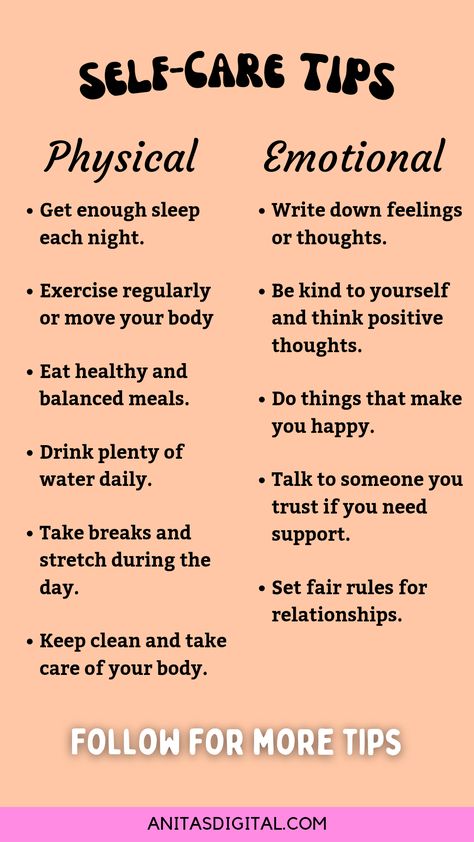 Here are easy self-care tips for physical and emotional self-care. Student Self Care Tips, Things For Self Care, Self Care Regimen, How To Feel Comfortable In My Own Skin, Self Care Tips For Teens, Emotional Self Care List, Women Health Care Tips, How To Not Care, Diy Self Care