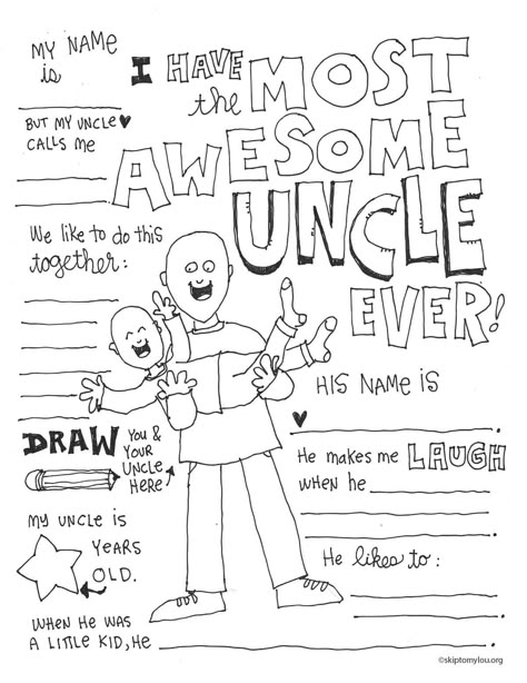 Awesome Uncle Coloring Page Happy Birthday Uncle Coloring Page, All About My Uncle Free Printable, Birthday Uncle, Mom Coloring Pages, Happy Birthday Uncle, Name Coloring Pages, Fathers Day Coloring Page, Father's Day Activities, Skip To My Lou