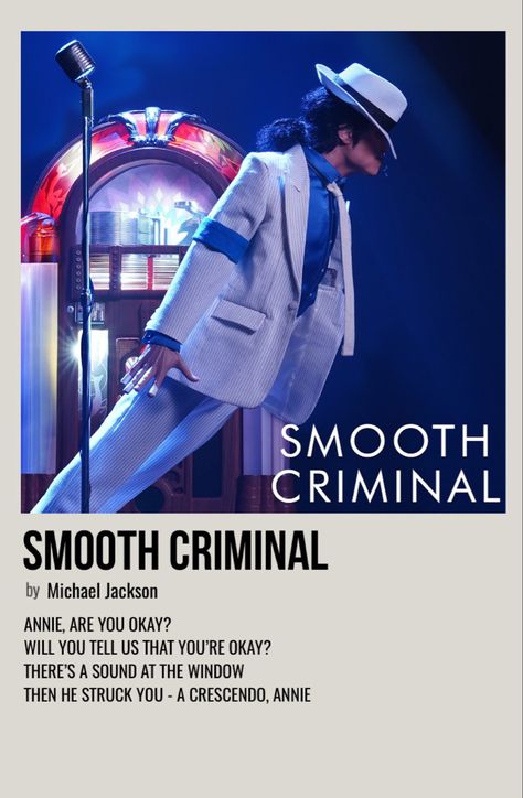 minimal polaroid song poster for smooth criminal by michael jackson Poster Prints Michael Jackson, Give Into Me Michael Jackson, Michael Jackson Posters, Michael Jackson Polaroid, Songs Polaroid Posters, Song Posters Aesthetic, Michael Jackson Album Covers, Michael Jackson Cover, Michael Jackson Songs