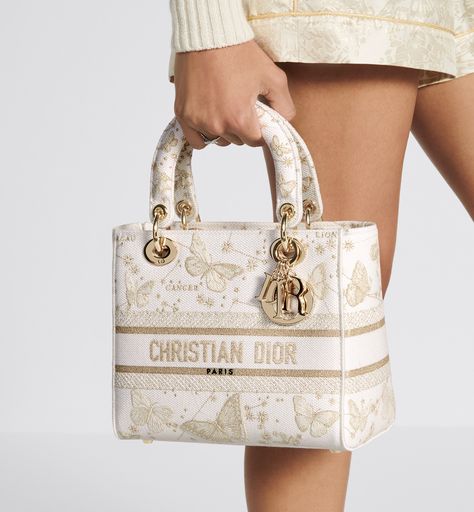 Small Lady-D Butterfly Zodiac Tote Butterfly Zodiac, Dior Butterfly, Zodiac Embroidery, Lady D Lite Bag, Christian Dior Bag, Butterfly Bags, Luxury Bags Collection, Luxury Gifts For Her, Girly Bags