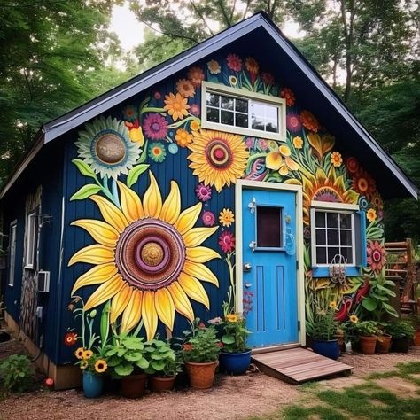 Allotment Design, Painted Shed, A Beautiful Mind, Garden Fence Art, Garden Mural, Whimsical Fairy, Fence Art, She Sheds, Butcher Block Countertops