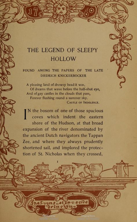 The text in this book is framed by several different block prints in different colors. The Legend of Sleepy Hollow, by Washington Irving. Borders are by Margaret Armstrong. Sleepy Hollow Quotes, Sleepy Hallow Aesthetic, Sleepy Hollow Aesthetic, Sleepy Hollow Book, Halloween Legends, Margaret Armstrong, Sleepy Hollow Halloween, Sleepy Hallow, Stuffed Pumpkin