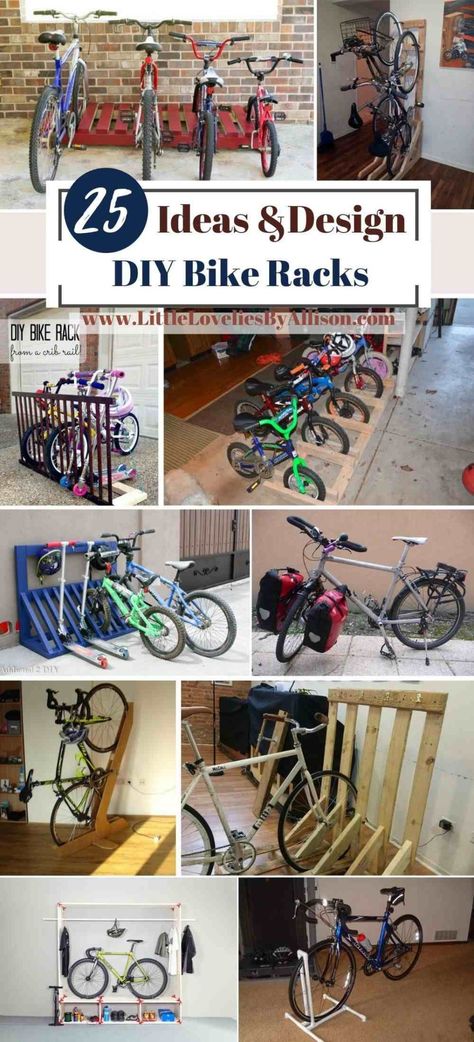 25 DIY Bike Racks For Organizing Your Bicycles Bicycle Rack Diy, Homemade Bike Stand, Bike Rack Diy, Home Bike Rack, Bike Stand Diy, Pallet Bike Racks, Standing Bike Rack, Pvc Bike Racks, Wood Bike Rack