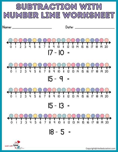 Subtraction With Number Line Worksheet 1-20 For Kids | FREE Download Addition With Number Line, Number Order Worksheets, Subtraction Worksheets For Kindergarten, Number Line Worksheet, Free Fraction Worksheets, Number Line Subtraction, Abc Order Worksheet, Number Words Worksheets, Shape Worksheets For Preschool