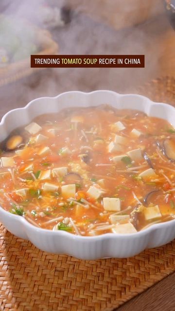 Egg Tomato Soup, Chinese Tomato Soup, Tomato And Egg Soup, Chinese Tomato And Egg Recipes, Chinese Eggs And Tomatoes, Tomato Tofu Soup, Tomato Egg Soup Chinese, Quick Tomato Soup, Egg Tofu