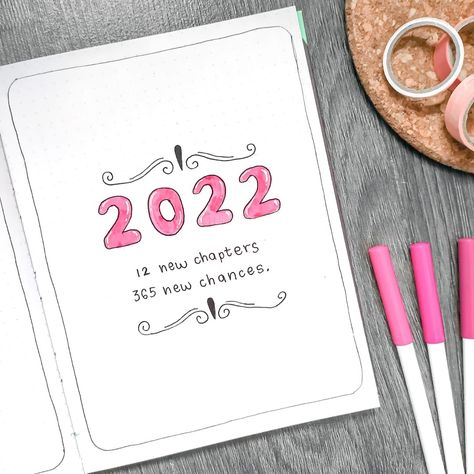 bujo, bullet journal, crayola, crayola supertips, notebook, explore page, instagram, bujogram, bullet journaling, lettering, brush lettering, handlettering, pink, pink bujo, 2022, new year bujo, 2022 bullet journal New Year Journal Cover, Yearly Cover Page Bullet Journal, 2025 Bujo Cover Page, New Year Bullet Journal Cover, New Year Journal Page, 2025 Bullet Journal Cover, Bujo Year Cover, Bullet Journal Year Cover, Year Cover Page