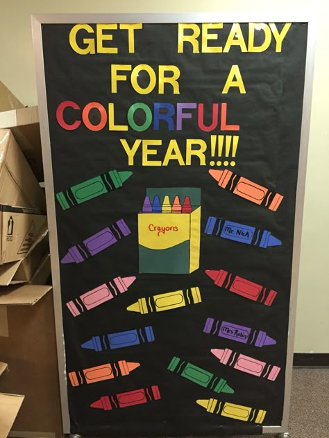 "Get Ready For A Colorful Year" Bulletin Board. Bulletin Board Ideas To Leave Up All Year, End Of The School Year Bulletin Boards Preschool, Colorful Year Bulletin Board, Bulletin Boards To Keep Up All Year, Get Ready For A Colorful Year Bulletin, All Year Long Bulletin Board, Pre K Bulletin Board Ideas, Teacher Appreciation Door Decorations, Classroom Prep