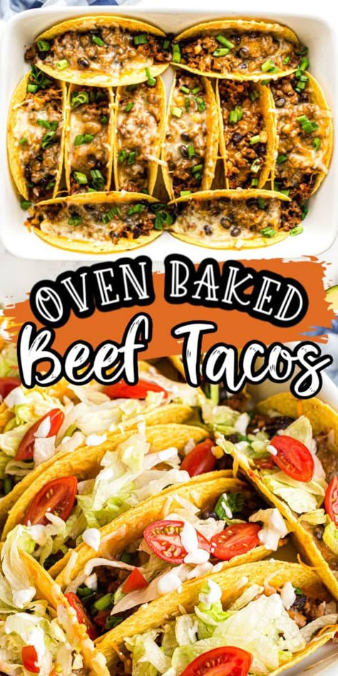 Baked Beef Tacos, Taco Recipes Ground Beef, Oven Baked Tacos, Baked Tacos Recipe, Tacos Easy, Beef Tacos Recipes, Taco Toppings, Guacamole Ingredients, Easy Taco Recipes