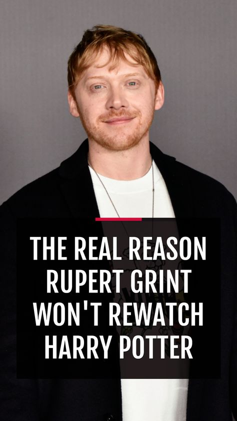 Grint actually told the New York Daily News in 2019 that he's only ever seen the first film — Harry Potter and the Sorcerer's Stone — and none of the other seven. (Wait, what?!) "It's just something I've never really wanted to [watch]," Grint said. "Not that it's kind of cringey or anything, but I mean ... it was us growing up. It kind of documents our [lives. ... And the most awkward stages of being a teenager, and so it's a weird thing. It's a weird perspective watching them." #HarryPotterFan Harry Potter And The Sorcerer's Stone, Rupert Grint, The Sorcerer's Stone, Harry Potter Cast, Ron Weasley, Harry Potter World, Harry Potter Fan, Favorite Celebrities, Growing Up