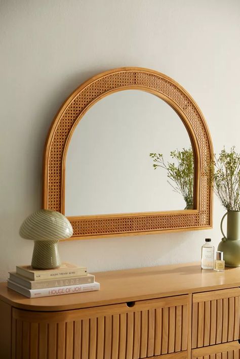 Mirror Design Ideas, Mirrors Urban Outfitters, Large Floor Mirror, Dc Apartment, Boho Mirror, Urban Outfitters Home, Lake Ideas, Wall Mirror With Shelf, Rattan Mirror