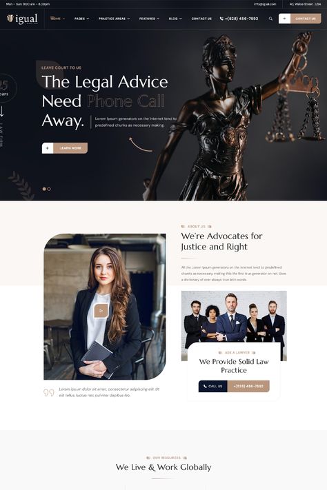 Igual is a WordPress theme specifically designed for law firms, legal professionals, and businesses in the legal industry. Lawyer Website Design Templates, Attorney Website Design, Legal Website Design, Digital Agency Website Design, Law Web, Lawyer Website Design, Law Firm Website Design, Lawyer Website, Website Home Page