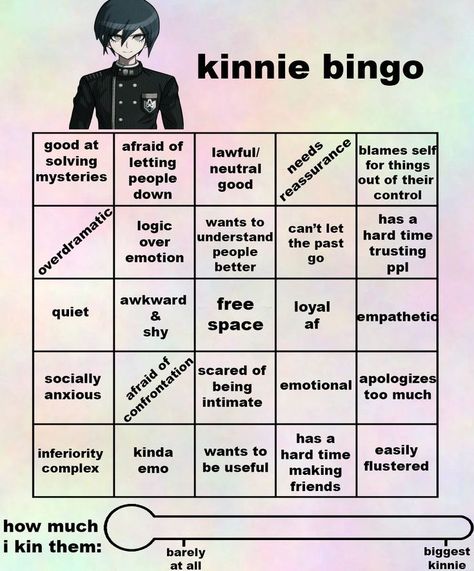 pls credit if you use xoxo requested by @box_c4t thank you!! Danganronpa Kinnie Bingo Template, Kiibo Kinnie Bingo, Shuichi Saihara Kinnie Bingo, Shuichi Kinnie Bingo, Nagito Kinnie Bingo, Kokichi Kinnie Bingo, Danganronpa Kinnie Bingo, Kinnie Quiz, Kin Bingo