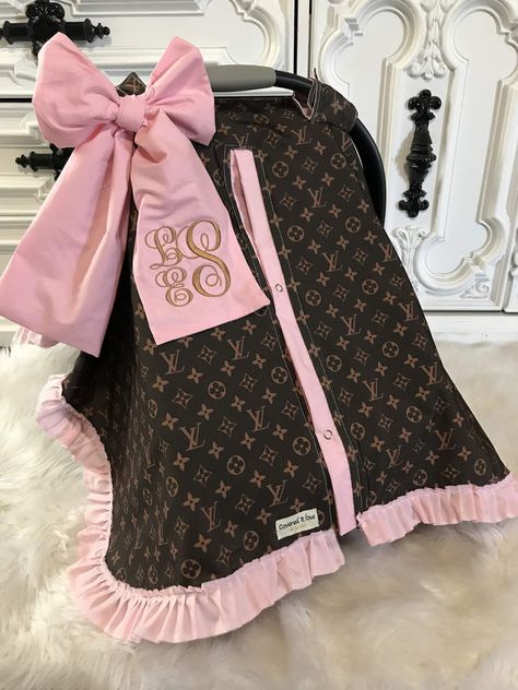 Etsy car seat canopy , LV car seat cover , comes with BOW and Ruffle #cute #pink #baby #pretty #ad #carseat #bow Baby Mode, Car Seat Canopy, Infant Car Seat Cover, Baby Planning, Baby Necessities, Luxury Baby, Car Seat Cover