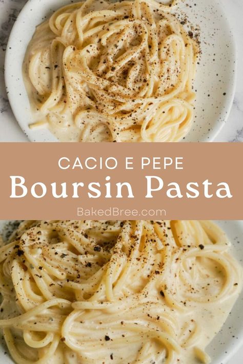 This Boursin e Pepe Pasta is so creamy and swoon worthy! Pasta Recipes Boursin, Pasta Recipe With Boursin Cheese, Boursin Recipes Dishes, Boudin Pasta, Bursin Cheese Pasta, Bursin Cheese Recipes, Boursin Alfredo Sauce, Boursin Pasta Sauce, Boursin Shallot And Chive Recipes