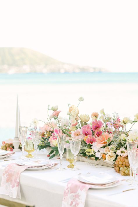 European elegance teamed with tropical Hawaiian wedding inspiration | Honolulu Wedding Inspiration Pastel Tropical Wedding, Hawaii Wedding Florals, Pink Tropical Wedding Flowers, Light Blue Tropical Wedding, Light Pink Tropical Wedding, Bridal Jewerly, Honolulu Wedding, Top Inspiration, Hacienda Wedding