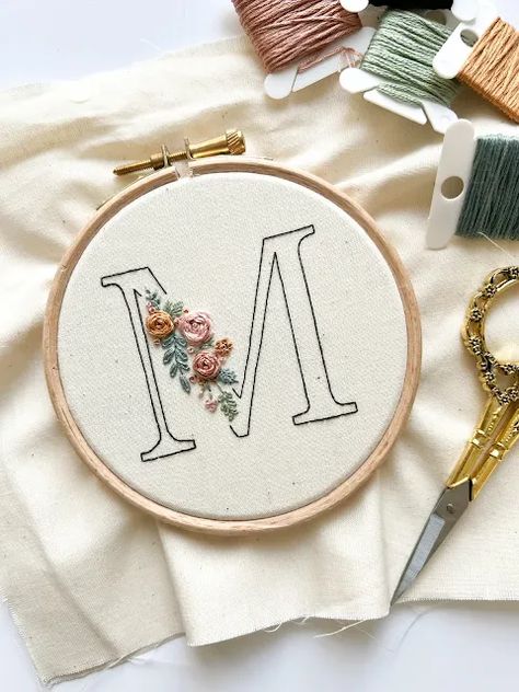 Floral Initial Floral Initial Embroidery, Embroidery Alphabet Letters Design, Initial Embroidery Letters, Embroidery Patterns Letters, Embroidery Initials Letters, Beginner Embroidery Patterns, Embroidery Patterns Easy, Floral Letter Embroidery, Embroidery Patterns Free Templates