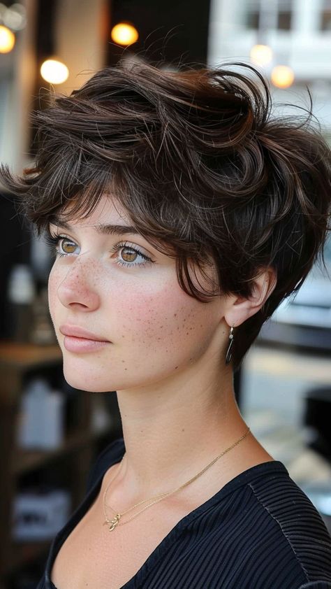 Best 25 Short Wavy Hairstyles for the Modern Era Pixie Bob Wavy Hair, Brunette Hair Pixie, Long Pixie Haircut Wavy Hair, Women’s Pixie Cut, Very Short Wavy Haircuts, Boycut Hairstyle Woman, Short Hair Cuts Wavy Hair, Thick Wavy Short Hair, Short Wavy Hairstyle Women