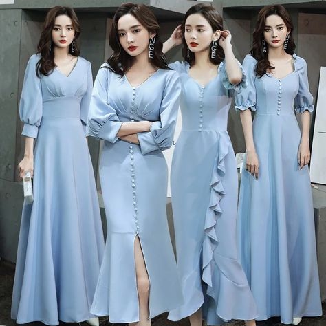 Prom Dresses Sky Blue, Bridesmaid Dresses Vintage, Wedding Gown Lace Sleeves, Blue Mermaid Dress, Sky Blue Bridesmaid Dresses, Romantic Blue, Vintage Prom Dress, Designer Bridesmaid Dresses, Frock Dress