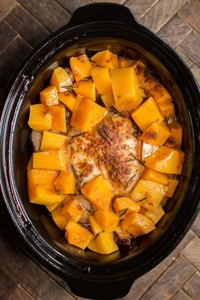 Slow Cooker Rosemary Chicken with Butternut Squash Squash Slow Cooker Recipes, Butternut Squash Crockpot, Butternut Squash Slow Cooker, Magical Slow Cooker, The Magical Slow Cooker, Chicken And Butternut Squash, Rosemary Chicken, Slow Cooked Meals, Butternut Squash Recipes