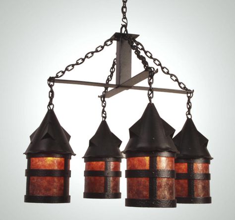 Portland Lantern Series - Rustic Lighting and Fans Rustic Chandeliers, Shaded Chandelier, Black Forest Decor, Cabin Lighting, Rectangle Chandelier, Brown Shade, Candle Style Chandelier, Globe Chandelier, Old World Style