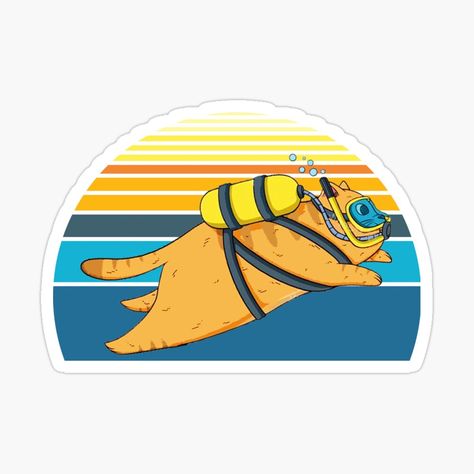 Get my art printed on awesome products. Support me at Redbubble #RBandME: https://www.redbubble.com/i/sticker/Retro-vintage-Scuba-Diving-cat-Scuba-Diving-Cats-for-kids-Children-cats-and-scuba-diving-lovers-by-Shokybook/99322697.EJUG5?asc=u Vintage Scuba, Sticker Retro, Happy Shirt, Valentines Card, Live Today, Cat Tattoo, Scuba Diving, Pom Poms, Diver